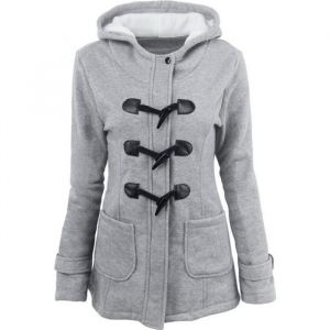 Manteau Femme de Marque mi-longue &agrave; capuche Manteau &eacute;paississant Manteau Femme Slim Duffle coat FemmeGris clair