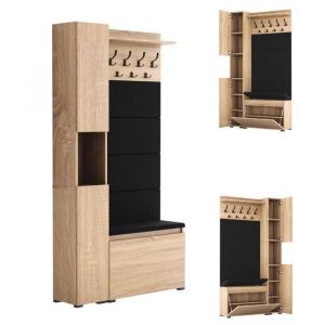 Porte-Manteau avec Armoire à Chaussures LOVA - Meuble d’Entrée avec Banc - 8 Compartiments - 200x80x30 cm - Chêne de Sonoma