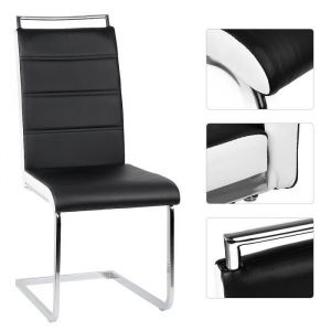 Lot de 6 Chaises de Salle &agrave; Manger Similicuir - Noir/Blanc - M&eacute;tal - Contemporain - Design