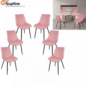 SUPFINE Lot de 6 Chaises de Salle &agrave; Manger Moutardes Style Scandinave avec Assise en Tissu Rembourr&eacute; et Pieds en M&eacute;tal Rose