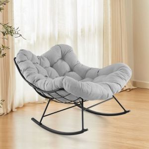 GIANTEX Fauteuil &agrave; Bascule Chaise Papasan en Forme dOeuf avec Coussin Epais Charge 205 kg pour Salon Jardin ChambreGris