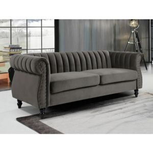 Canapé chesterfield 3 places en velours TRUMBO - Gris