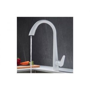 Robinet de cuisine - Douchette extractible - Poign&eacute;e unique - Rotation &agrave; 360&deg; - Acier inoxydable - Laiton - Blanc