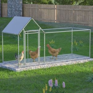 Enclos Poulailler 3x1x1.5m avec Toit Imperméable Serrure de Sécurité Parc Grillagé pour petits animaux Acier Galvanisé Anti UV
