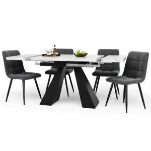 Salle a Manger CompleteTable a Manger Extensible avec 4 Chaises Table Carr&eacute;e Extensible 4 Personnes Chaises en Velours Gris