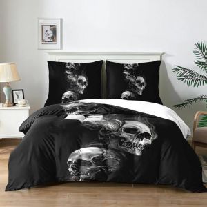 Housse de Couette Tete de Mort 220×240 Parure de Lit Gothique Tête de Mort 1xHousse de Couette Crâne + 2xTaies doreiller 65x65cm