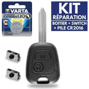 Boitier de T&eacute;l&eacute;commande Coque 2 Boutons Plip Cl&eacute; compatible Saxo CITROEN + Switch + 1 Pile CR2016 VARTA