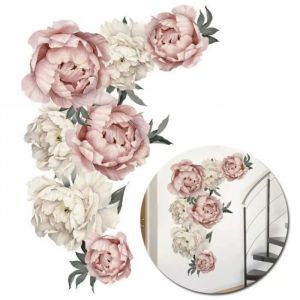 Sticker mural PIVOINE ARBRE en rose et beige mural 30x90 cm