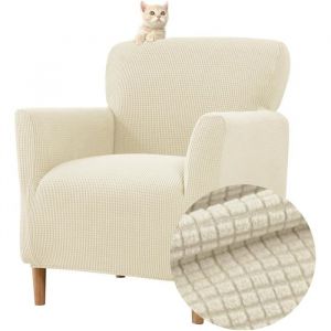 Housse de Fauteuil Extensible 1 Place Jacquard Housse de Fauteuil Club Couverture de Fauteuil Chesterfield Lavable Beige