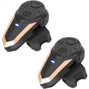 Talkie walkie BETOWEY Intercom Moto pour 2 Casques BT-S3 Interphone sans Fil Oreillette Bluetooth pour Casque Moto (Or)238