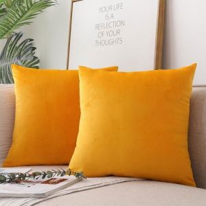 Housse de Coussin en Velours Jaune - BIGILANTUH - Carr&eacute; 40x40cm - Synth&eacute;tique Uni - Lot de 2