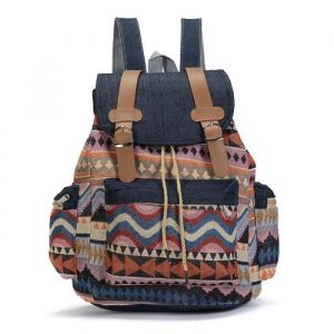 Sac à dos - Vintage - Femme - Toile - Ethnique - Bleu