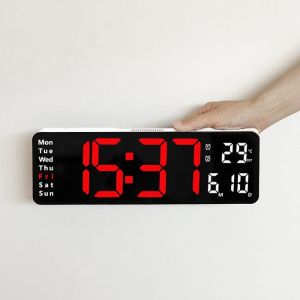 Coque blanche lumière rouge 13 pouces Horloge Numérique Murale Grande avecHorloge Digitale Led à Luminosité Réglable