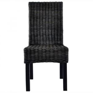 Chaises &agrave; manger en rotin kubu - vidaXL - Lot de 2 - Noir - Rotin kubu - Bois dacajou - 46x61x93 cm