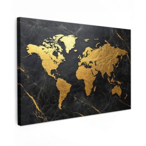 Impression sur Toile 150x100 cm - D&eacute;corattion Murale Peinture - Motif Carte du monde - Or - Marbre - MuchoWow