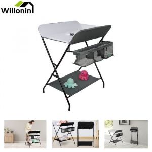 Willonin® Table à langer protionnelle pliable pour bébé Plan Portable avec sac de rangement Hauteur 96 cm Gris et Blanc