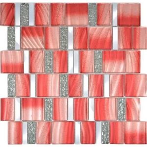 Mosaïque de verre Carreaux de mosaïque aluminium pastel rouge argent rose mur carrelage cuisine salle de bain
