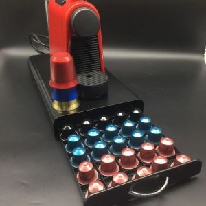 Bo&icirc;te de rangementTiroir &agrave; capsules de caf&eacute; de Nespresso support de rangement rotatif en verre en acier inoxydable - 50 PCS[A265]