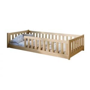 Lit au sol enfant 80x180 cm - Avec sommier + barrière de lit - Lit pour enfant Montessori - En pin massif