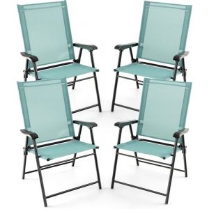 Lot de 4 Chaises de Jardin PliantesGIANTEX-Dossier Haut et Accoudoirs-Cadre Métallique-Résistant aux Intempéries-Charge 150 KG-Vert