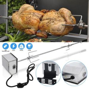 VINGO BBQ R&ocirc;tissoire Tournebroche Set tourne broche electronique Kit pour grill avec un 92 cm Moteur dans une b&ocirc;itier en inox