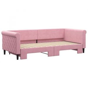 Lit banquette 2 places - Canapé/Lit de jour avec gigogne - multifonctionnel - rose 90x200 cm CAL1196614