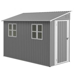 Abri de jardin m&eacute;tal adossable - LANGTU - 12x3 m (4x10 pi) - Porte r&eacute;versible verrouillable - 2 fen&ecirc;tres - Kit cadre de sol