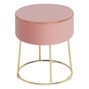 COSTWAY Tabouret Coiffeuse Rond en Velours Pouf Tabouret Base en Métal pour Salon Chambre Entrée 35 × 35 × 41 cm Rose