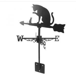Girouette vintage en fer forgé en forme de chat avec indicateur de direction du vent pour décoration de toit de jardin extérieur
