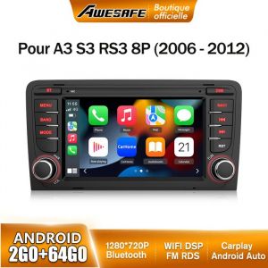 AWESAFE Autoradio Android 13 pour Audi A3 8P/S3/RS3/Sportback 2Go+64Go avec 7 Écran Tactile Carplay Android Auto GPS WiFi FM