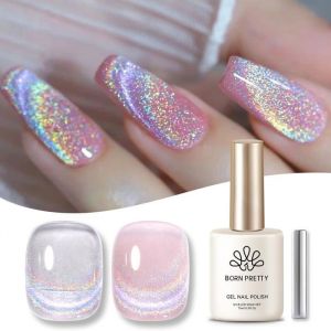 Vernis Semi permanent Magn&eacute;tiqueHolographique Cat Eye Vernis &agrave; Ongles Gels Semi-permanents avec B&acirc;ton Magn&eacute;tique-Couleur argent