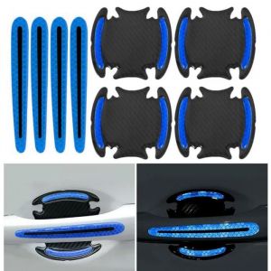 Protection Porti&egrave;re VoitureAutocollants De Cuvette De Porte De VoitureBandes de Poign&eacute;e de Porte de Voiture R&eacute;fl&eacute;chissants(Bleu)