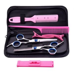 Ciseaux de Coiffure ANNEFLY 8 pcs Coupe De Cheveux Desepaissir effiler les cheveux Sculpteur Set Coiffure-Rose