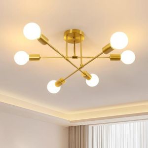 DELIPOP Plafonnier industriel - Forme branche artistique -  Lustre Plafonnier E27 MAX 60W - Pour Salon Chambre Cuisine - or