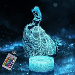 Veilleuse Princesse 3D pour Enfants - Lampe LED USB - 16 Couleurs - Cadeau danniversaire et de Vacances