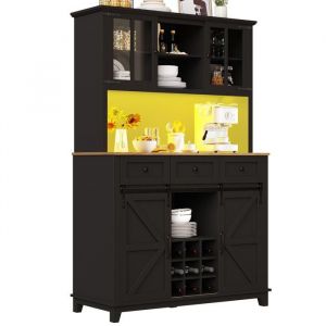Vitrine Moderne Buffet Cuisine Noire 105x38.4x180 cm avec &Eacute;tag&egrave;res R&eacute;glables et &Eacute;clairage LED Int&eacute;gr&eacute;