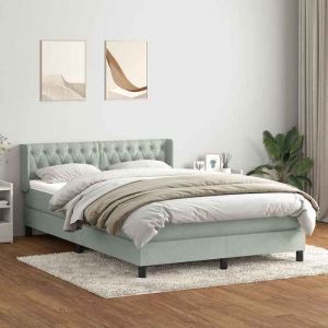 Lit avec sommier &agrave; lattes - vidaxl - 160x210 cm - Gris clair - Velours - Matelas &agrave; ressorts ensach&eacute;s
