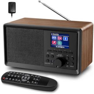 Radio DAB/DAB+ Bluetooth 5.0 R&eacute;tro en Bois avec T&eacute;l&eacute;commande et Double Alarme