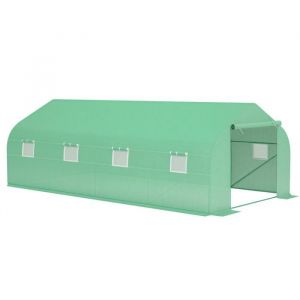 Serre tunnel de jardin - Outsunny - avec 8 fen&ecirc;tres lat&eacute;rales - b&acirc;che anti-UV en poly&eacute;thyl&egrave;ne - 6 x 3 x 2 m - vert