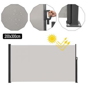 LILIIN Store Lat&eacute;ral Brise Vue R&eacute;tractable Polyester Post en Aluminium pour Jardin Terrasse 200x300cm Gris clair