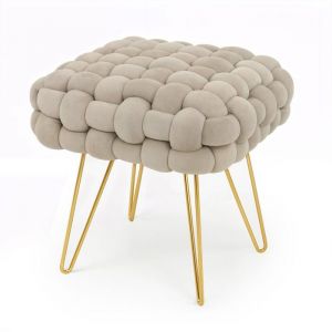 Tabouret en velours tress&eacute; rembourr&eacute; 38 cm DOTTY Or beige