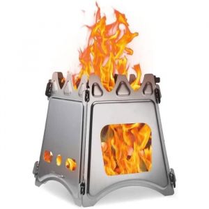 R&eacute;chaud de camping Po&ecirc;le &agrave; bois Portable Compact Po&ecirc;le &agrave; bois en acier inoxydable-titane pour pique-nique BBQ Camping Randonn&eacute;e