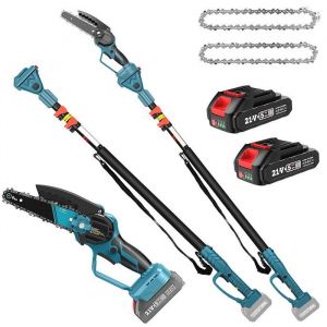 &Eacute;lagueuse T&eacute;lescopique 2 En 1 Tron&ccedil;onneuse &Eacute;lectrique Sans Fil 6 Pouces Perche Ajustable Jusqu&rsquo;&agrave; 25M 2 Batteries 2000mAh