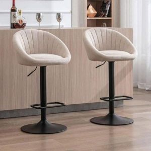 MIPAN. Tabouret de Bar -  Lot de 2 Chaise Bar Haute en Tissu  - Avec Repose-Pieds pour Bar-Cuisine - 42x30x58-80cm - Beige