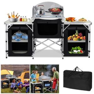 XMTECH Cuisine d&rsquo;Ext&eacute;rieur Cuisine de Camping Pliante Meuble Camping de Rangement avec 6 Armoire de Rangement 1745x46x110cm