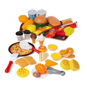 56 Pièces Jouet Dinette Cuisine Enfant Jeu dImitation Hamburgers Pizza Jouet Aliment de Cuisine Dinette Enfant Hamburgers Hotdogs