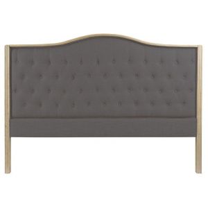 Tête de lit capitonnée en lin coloris gris foncé et bois naturel - longueur 160 x profondeur 10 x Hauteur 120 cm