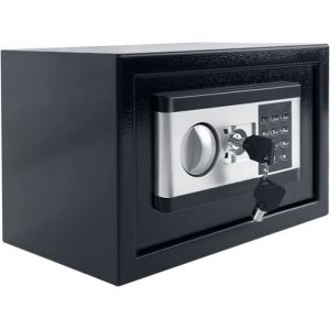 NAIZY Coffre fort à combinaison en Acier 22L Coffre Fort Code Digital avec Clé de Sécurité & Fonctions dAlarme - Noir+Argent