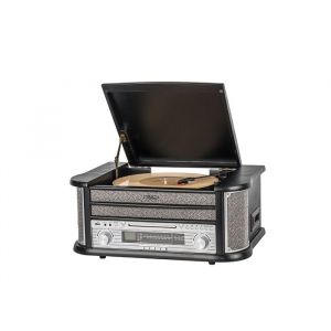 Platine Vinyle Bluetooth 5.0 - Tourne-Disque Multifonctions 5 W RMS CD Cassette FM Enregistrement USB - Noir