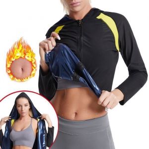 V&ecirc;tements de Sudation Femme Haut de Sudation Costume Surv&ecirc;tement Sauna Minceur Manches Longues Fitness Sport